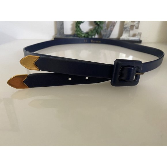Womens Double Strands Belt Skinny Navy Blue Gold Tone Accent 29\